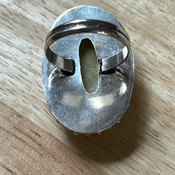 SILVER PLATED GEMSTONE RING SERPENTINE SIZE 6.5 - Picture 7 of 7